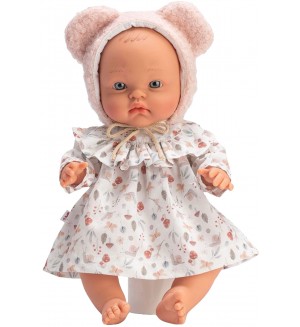 Кукла Asi Dolls - Бебе Алекс, с цветна рокля и пухкава розова шапка, 36 cm Кукла Asi Dolls - Бебе Алекс, с цветна рокля и пухкава розова шапка, 36 cm