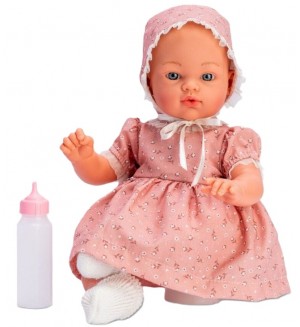 Кукла Asi Dolls - Бебе Коке, с розова рокля с флорални мотиви и шапка, 36 cm Кукла Asi Dolls - Бебе Коке, с розова рокля с флорални мотиви и шапка, 36 cm