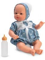 Кукла Asi Dolls - Бебе Коке, със син гащеризон на точки и шапка, 36 cm Кукла Asi Dolls - Бебе Коке, със син гащеризон на точки и шапка, 36 cm