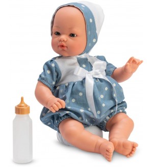 Кукла Asi Dolls - Бебе Коке, със син гащеризон на точки и шапка, 36 cm Кукла Asi Dolls - Бебе Коке, със син гащеризон на точки и шапка, 36 cm