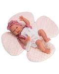 Кукла Asi Dolls - Бебе Мария, с бял гащеризон и розова възглавница цвете, 43 cm