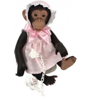 Кукла Asi Dolls - Бебе маймунка Лола, с розова рокля на звезди, 32 cm