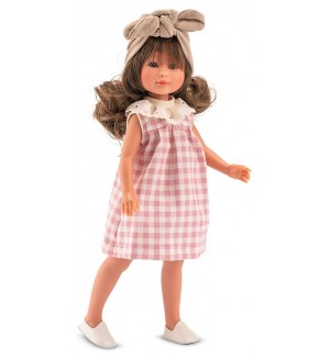 Кукла Asi Dolls - Силия, с розово-бяла карирана рокля, 30 cm