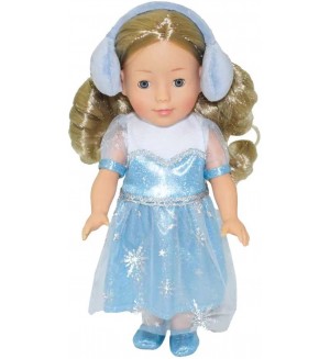 Кукла Bambolina - Със синя рокля и ушанки, 30 cm