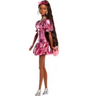 Кукла Barbie Deluxe Style - С блестяща розова рокля и кафява коса