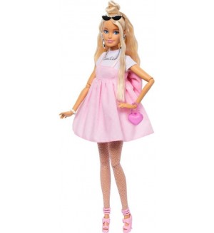 Кукла Barbie Deluxe Style - С къса розова рокля и дълга руса коса