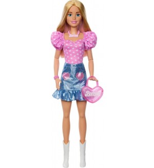 Кукла Barbie - С розова тенсика, дънкова пола и каубойски ботуши, 71 cm