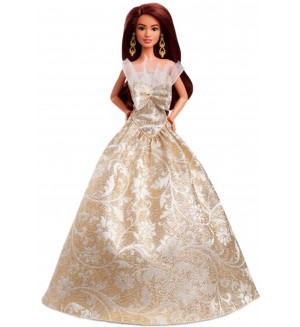 Кукла Barbie Signature - 2025 Holiday, латиноамериканка със златиста рокля 