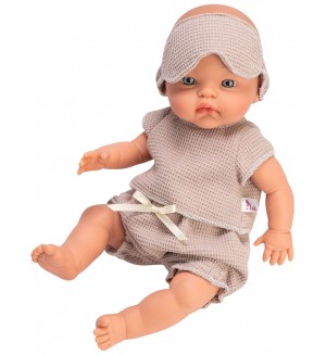 Кукла-бебе Asi Dolls - Алекс, с бежови дрешки и маска за сън, 36 cm