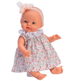 Кукла Asi Dolls - Бебе Алекс, с панделка и рокля на цветя, 36 cm