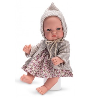 Кукла бебе Asi Dolls - Горди, с флорална рокля и жилетка, 28 cm