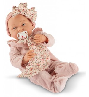 Кукла-бебе Asi Dolls - Мати, с розов гащеризон и залъгалка, 40 cm