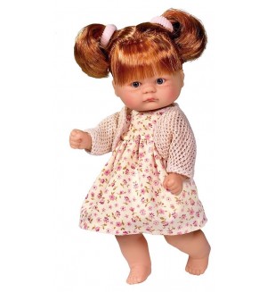 Кукла бебе Asi Dolls - Розали, с флорална рокля и бежова жилетка, 20 cm