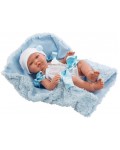Кукла бебе Asi Dolls - Пабло, със сини панделки и одеяло, 43 cm