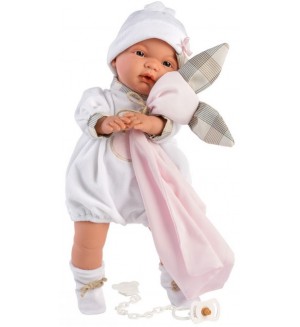 Кукла-бебе Llorens - С дрешка с мече и възглавничка, 38 cm