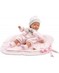 Кукла-бебе Llorens - С розови плетени дрешки, шапка и одеялце, 38 cm