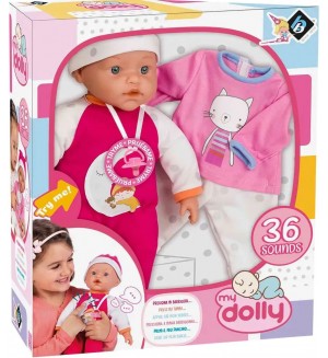 Кукла-бебе Loko Toys - My Dolly, с дрешки и 36 звука, 37 cm