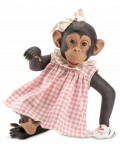 Кукла бебе-маймунка Asi Dolls Animal Reborn - Лола, с розово-бяла карирана рокля, 32 cm