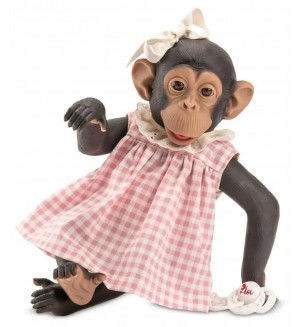 Кукла бебе-маймунка Asi Dolls Animal Reborn - Лола, с розово-бяла карирана рокля, 32 cm