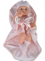 Кукла-бебе Moni - С късо розово боди и розово одеялце, 41 cm