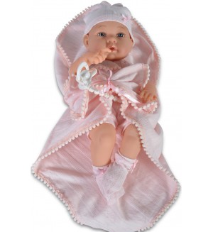 Кукла-бебе Moni - С късо розово боди и розово одеялце, 41 cm