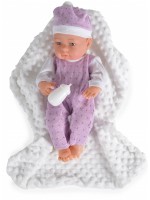 Кукла-бебе Moni - С лилаво боди и бяло одеяло, 41cm