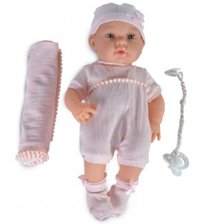 Кукла-бебе Moni - С розово одеялце и розова шапка, 41 cm