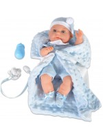 Кукла-бебе Moni - Със синьо одеялце и аксесоари, 36 cm