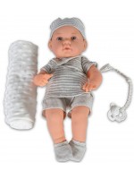 Кукла-бебе Moni - Със сиви дрешки на райе и одеялце, 41 cm