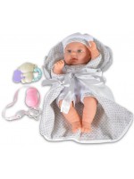 Кукла-бебе Moni - Със сиво одеялце и аксесоари, 36 cm