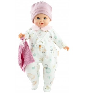 Кукла-бебе Paola Reina Alex y Sonia - Соня, с цяло боди, кърпичка и шапка, 36 cm