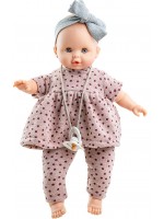 Кукла-бебе Paola Reina Alex y Sonya - Соня, с лилава туника и клин на точки, 36 cm