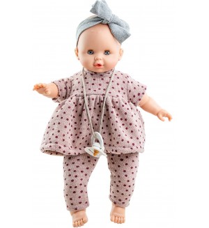 Кукла-бебе Paola Reina Alex y Sonya - Соня, с лилава туника и клин на точки, 36 cm