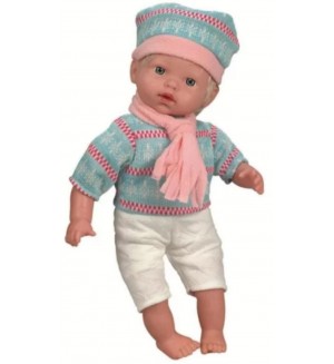 Кукла-бебе RS Toys - Момченце, с руса коса и синя шапка, 42 cm
