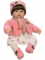 Кукла-бебе RS Toys - Момиченце с черна коса и розова шапка, 45 cm