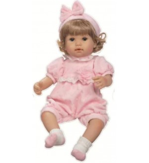 Кукла-бебе RS Toys - Момиченце с руса коса и розова панделка, 45 cm