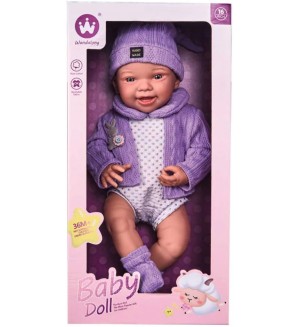 Кукла-бебе Wandalong Baby Doll - С лилав тоалет, 41 cm