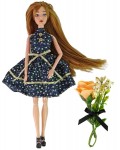Кукла Lean Toys - Emily, с къса флорална рокля и дълга коса, 30 cm