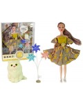 Кукла Lean Toys - Emily, с рокля на портокали и коте, 30 cm