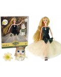 Кукла Lean Toys - Emily, със зелена рокля с бежов тюл и коте, 30 cm