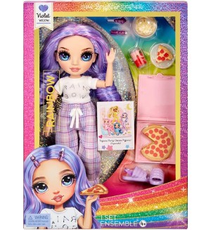 Кукла MGA Entertainment Rainbow High Junior High - Violet Willow, парти с пижама, 23 cm 