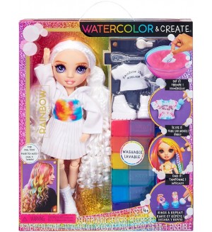Кукла MGA Entertainment Rainbow High - WaterColor & Create, с къдрава коса и къса пола