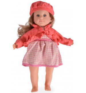 Кукла Moni - С розова рокля, жилетка и шапка, 46 cm