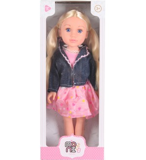Кукла Moni Toys - Darling Doll, с розова рокля и дънково яке, 46 cm 