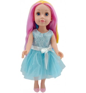 Кукла Moni Toys - Darling Doll, с цветна коса и синя рокля, 46 cm 