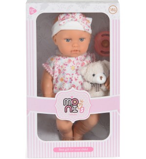 Кукла Moni Toys - Lovely Baby, с дрешки на цветя и аксесоари, 30 cm