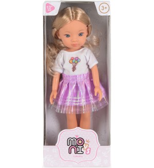 Кукла Moni Toys - Pretty Doll, с руса коса и лилава пола, 33 cm 