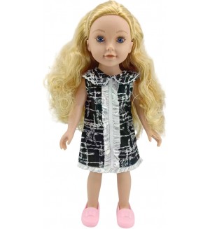 Кукла Moni Toys - Pretty Girl, с черно-бяла рокля, 46 cm