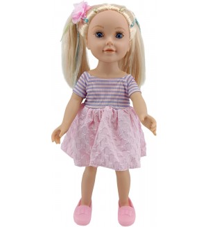 Кукла Moni Toys - Pretty Girl, с розова рокля и коса на две опашки, 46 cm