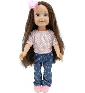 Кукла Moni Toys - Pretty Girl, с розова тениска и панталон на цветя, 46 cm
